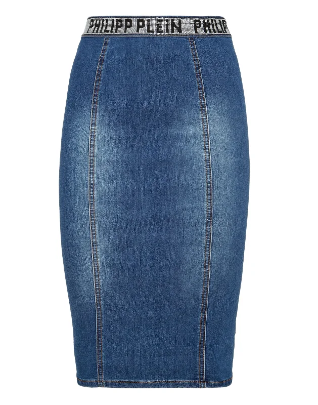 Denim Super Stretch Skirt Stones  Philipp Plein TM with Crystals