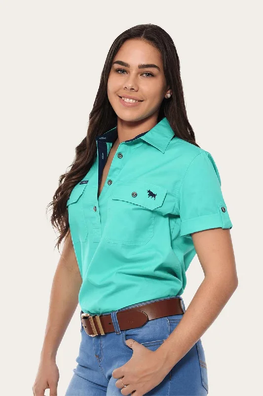 Jules Womens Half Button Short Sleeve Work Shirt - Mint