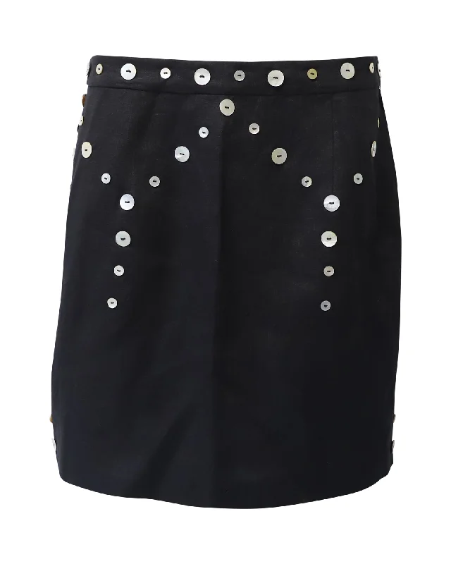 Staud Lazio Embellished Skirt in Black Linen