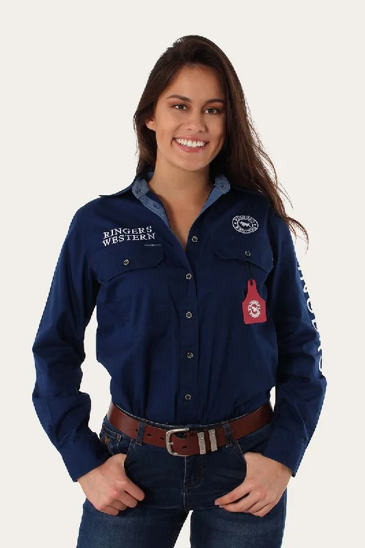 Signature Jillaroo Womens Full Button Work Shirt - Navy/White