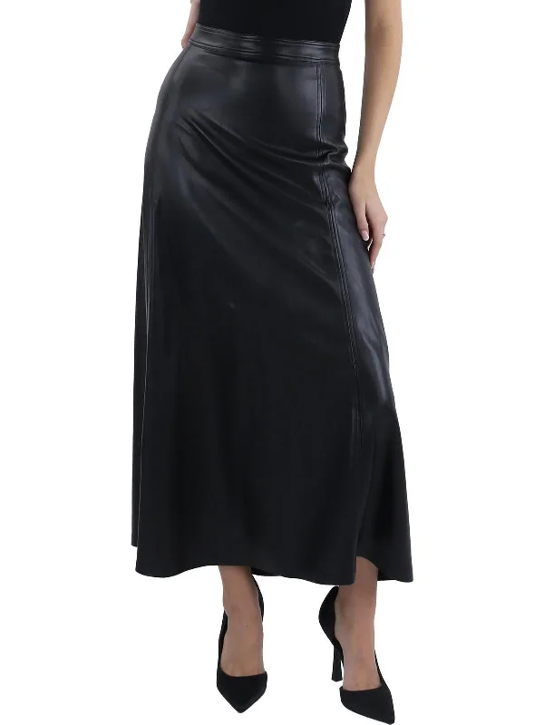 Womens Faux Leather Trim Evening Pencil Skirt