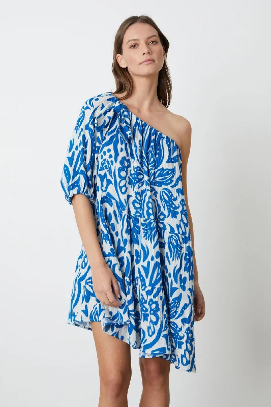 GRETCHEN PRINTED ONE SHOULDER DRESS