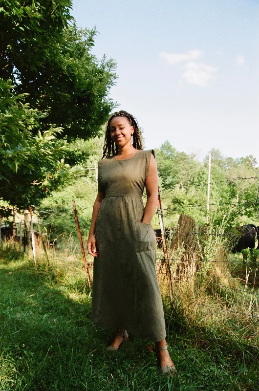 Ivy Dress in Olive Linen