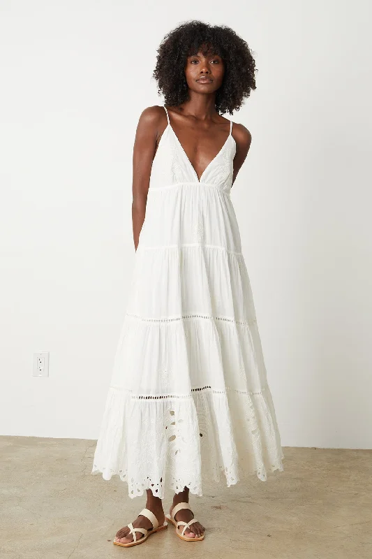 MICHELLE EMBROIDERED COTTON MAXI DRESS