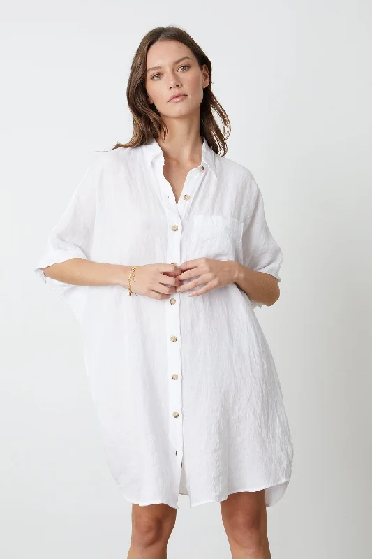 STEVIE LINEN BUTTON-UP DRESS