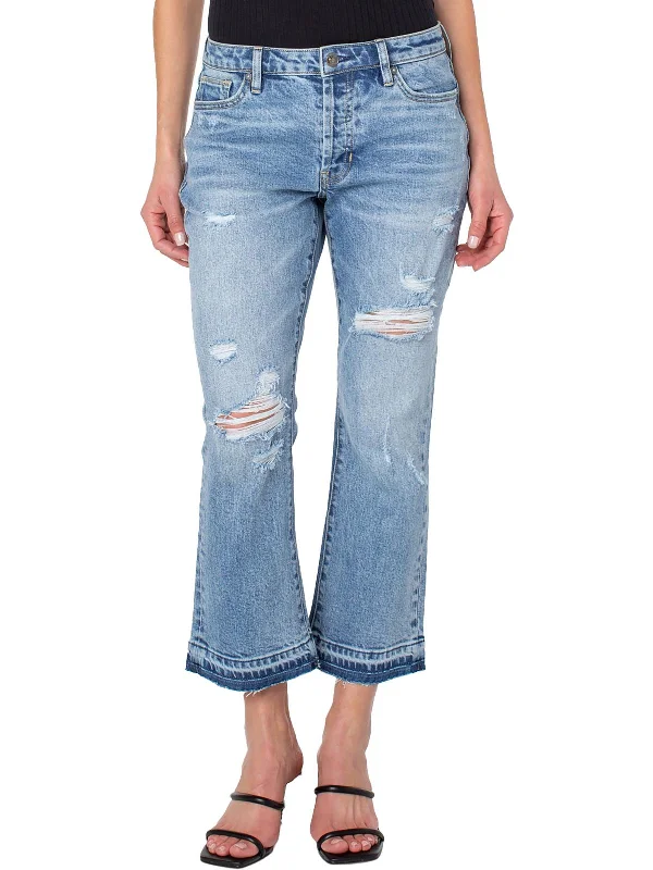 Womens Distressed Mid-Rise Bootcut Jeans