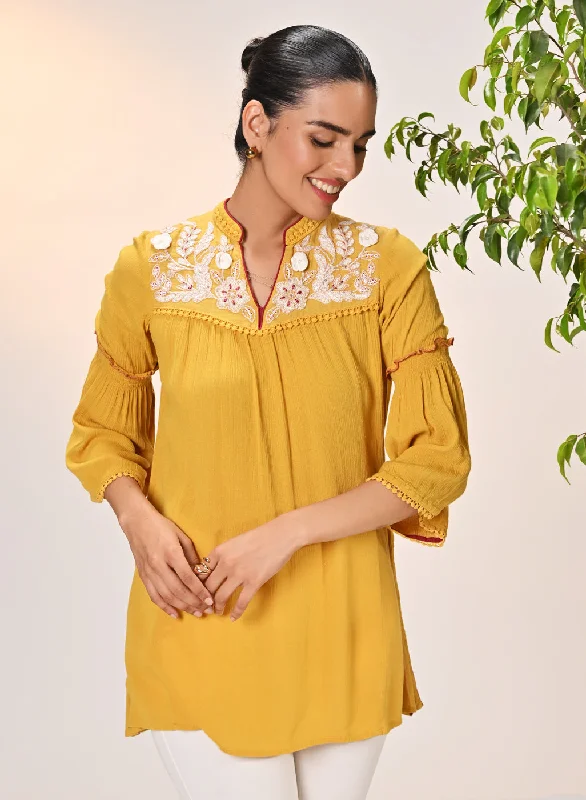 Rifa Sunshine Embroidered Crinkled Crepe Top for Women