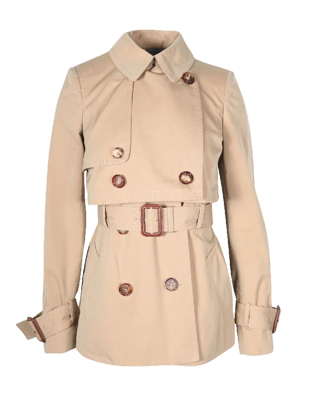 Alexander McQueen Short Belted Trench Coat in Beige Cotton