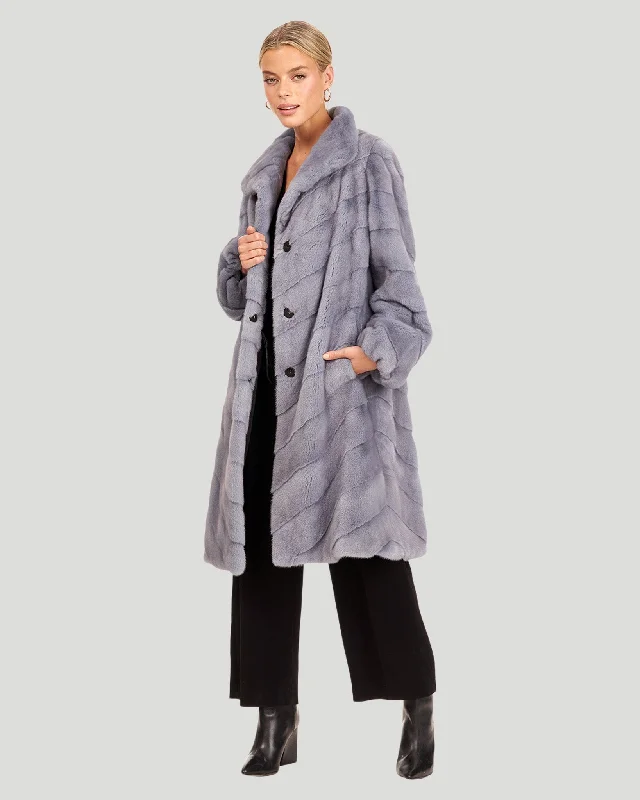 Chevron Mink Fur Midi Coat