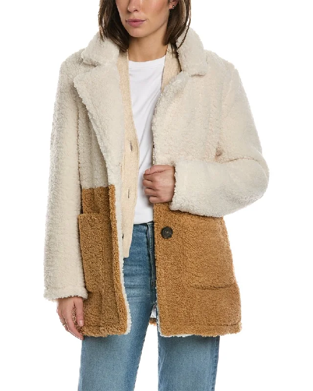 French Connection Colorblocked Teddy Coat