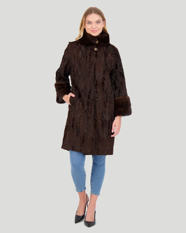 Lamb Sections Short Coat with Mink Stand Collar