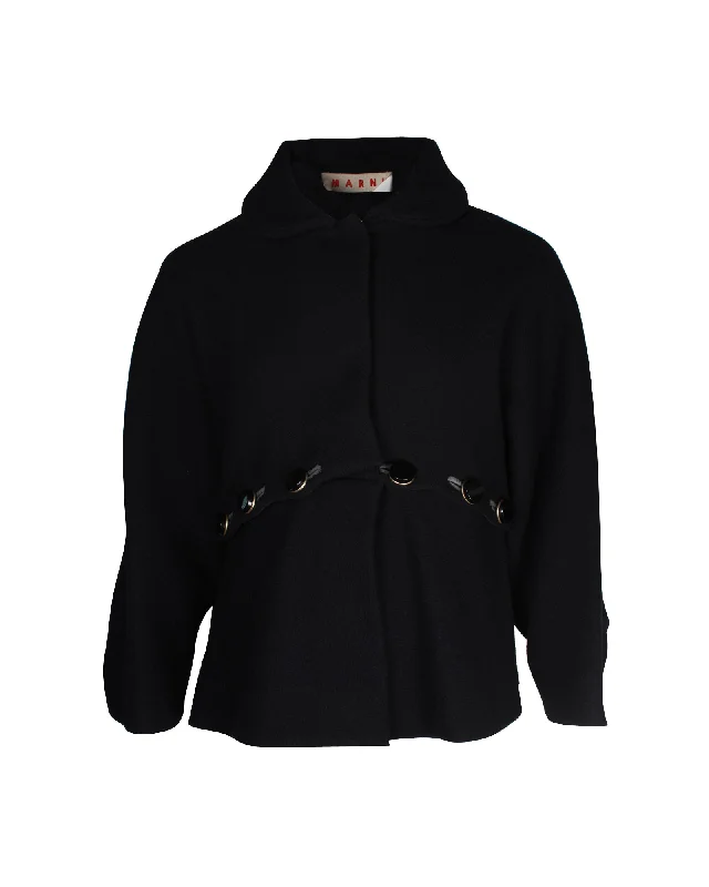 Marni Front-Button Oversized Coat in Black Wool