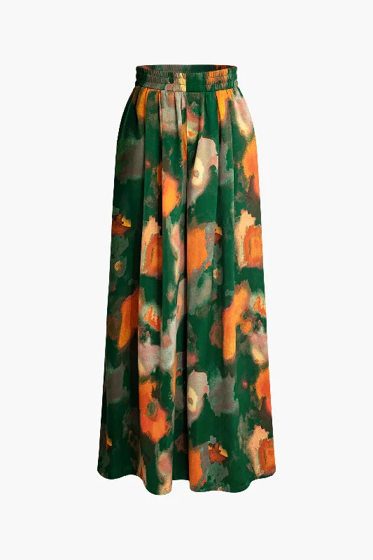 Tie Dye Pleated Wide Leg Pants