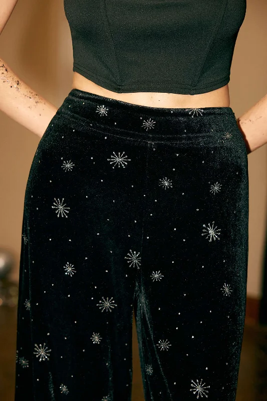 High Waist Velvet Snowflake Pattern Straight Leg Pants