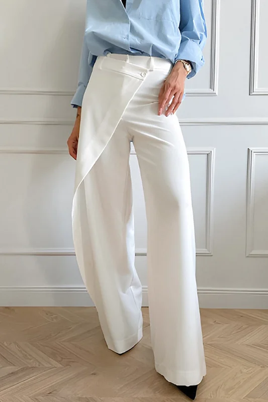 Solid Asymmetrical High Waist Trousers