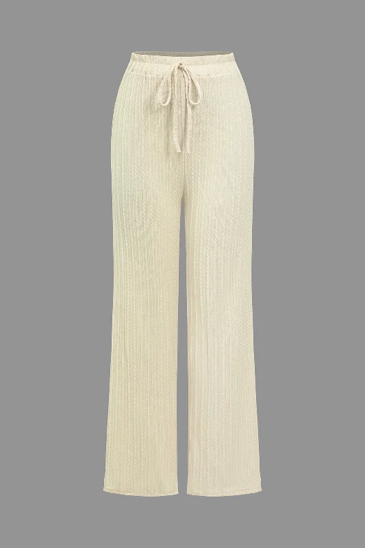 Basic Solid Waist Tie High Waist Trousers