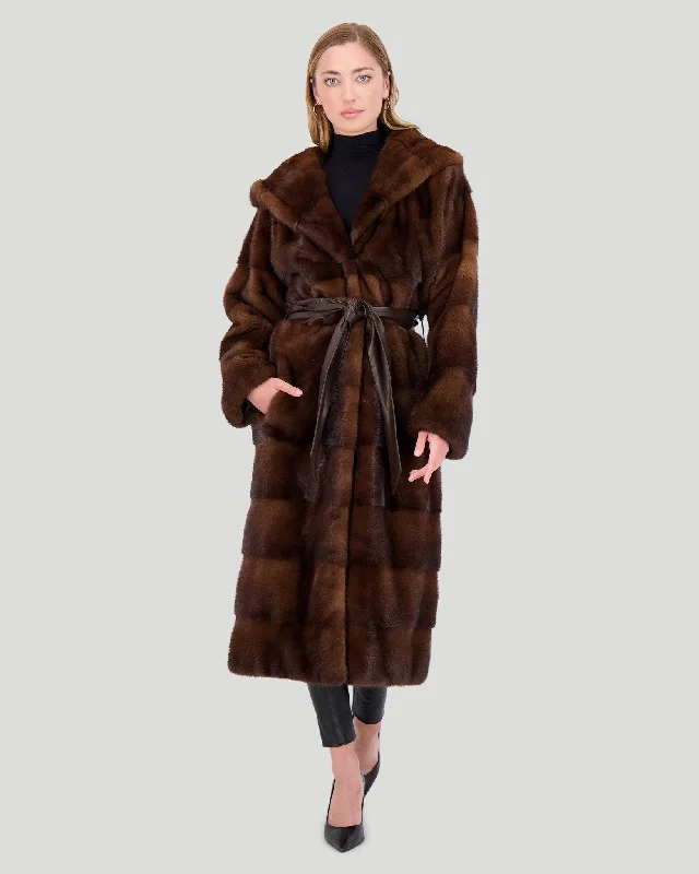 Mink Short Coat with Hood and Leather Belt