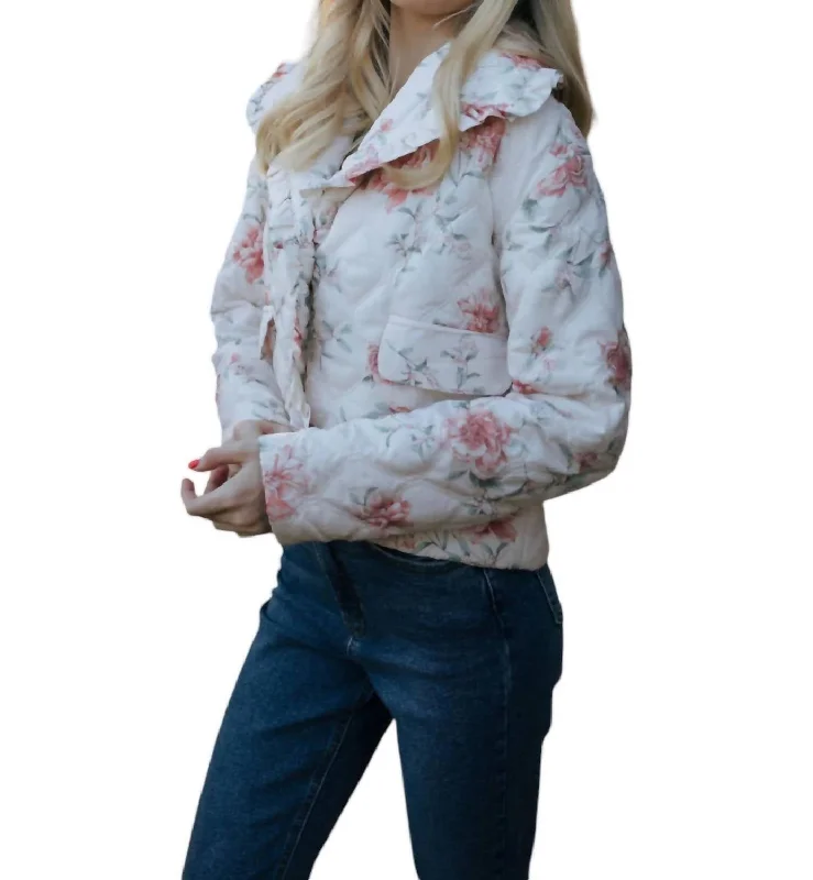 Ruffle Floral Jacket In White