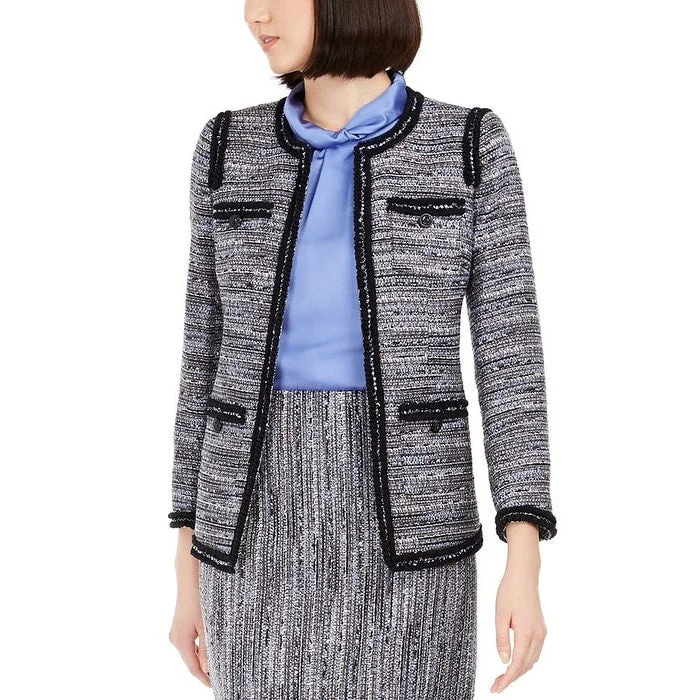 Anne Klein Women's Tweed Contrast Trim Jacket Gray Size 4