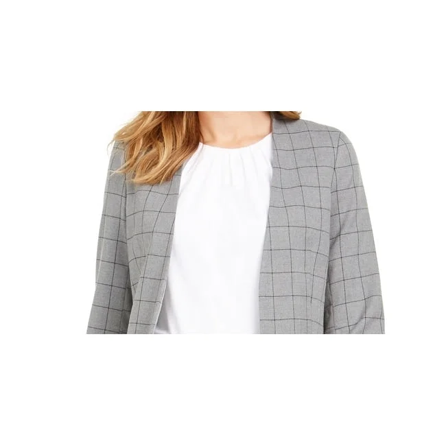 Calvin Klein Women's Collarless Plaid Topper Jacket Gray Size 4