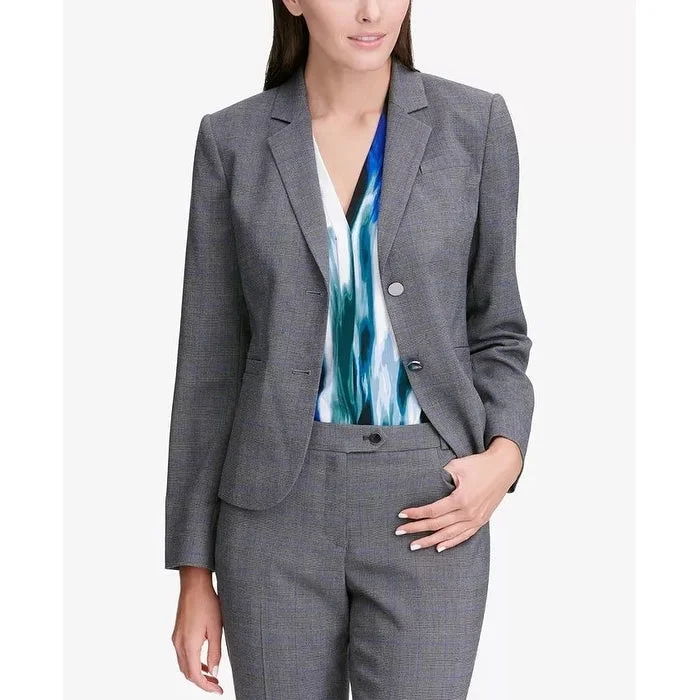 Calvin Klein Women's Glen Plaid Two-Button Jacket Silver Size 0