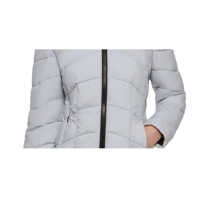 Calvin Klein Women's Hooded Stretch Packable Puffer Coat Gray Size Large