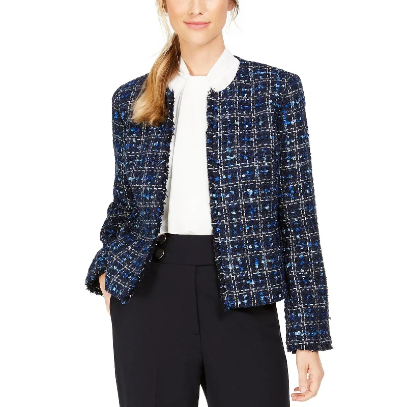 Calvin Klein Women's Petite Tweed Open-Front Jacket Blue Size 8 P