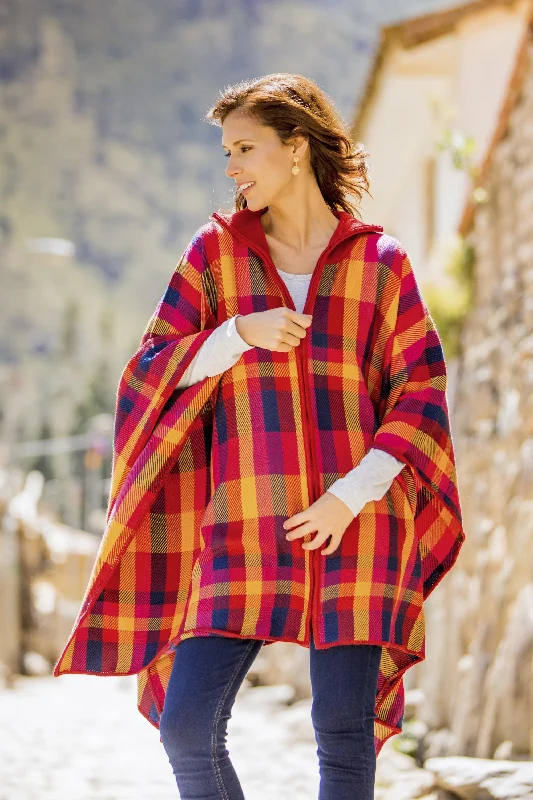 Cuzco Sunset Colorful Alpaca Blend Poncho from Peru