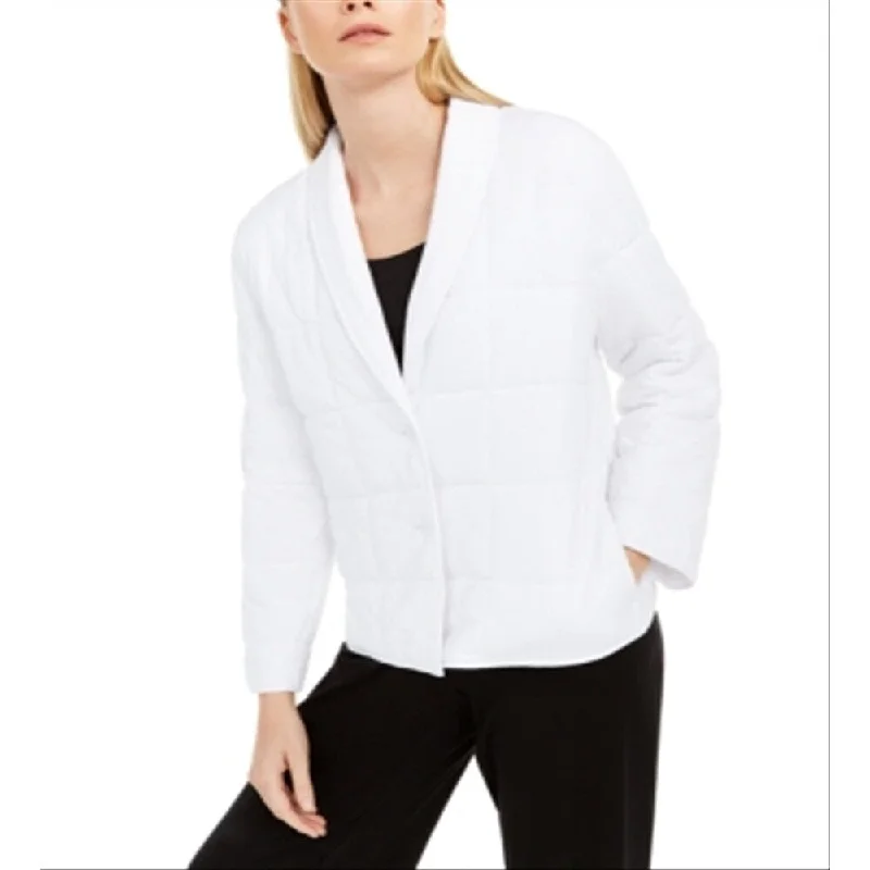 Eileen Fisher Women's Shawl Collar Quilted Jacket White Size Small