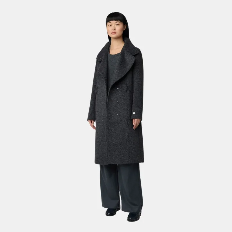 Genie Semi-Fitted Novelty Wool Coat With Belt (Black)