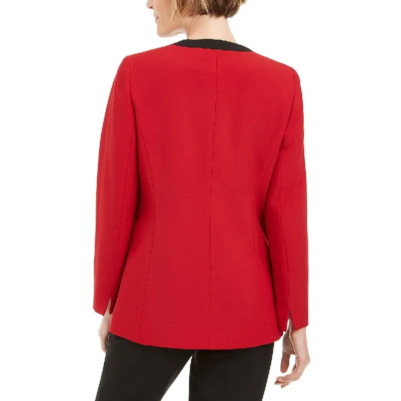 Kasper Women's Lace Trim Open Front Jacket Red Size 6