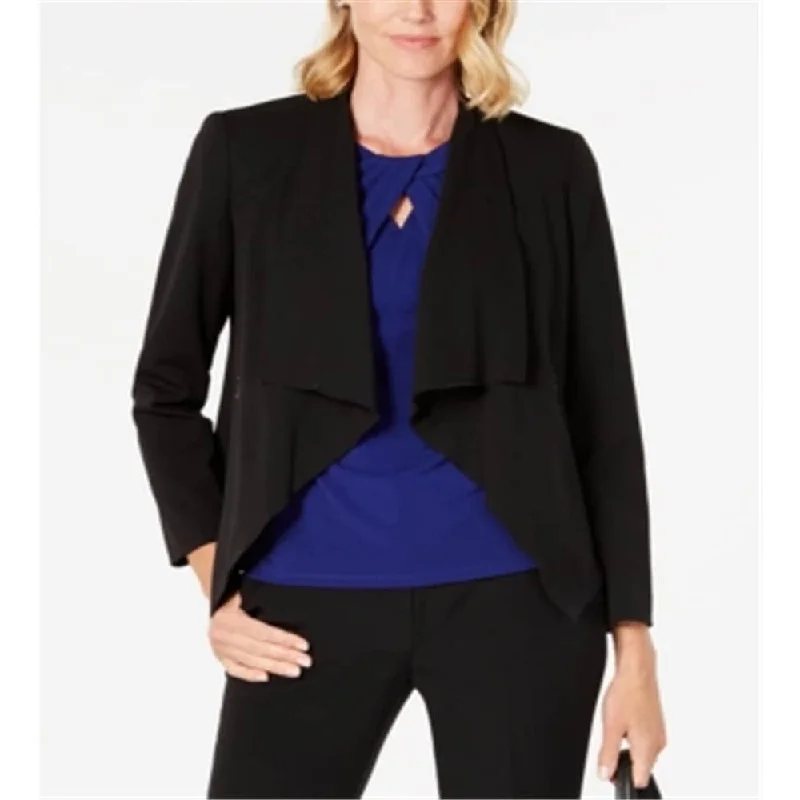 Kasper Women's Open Front Draped Lapel Jacket Black Size 18