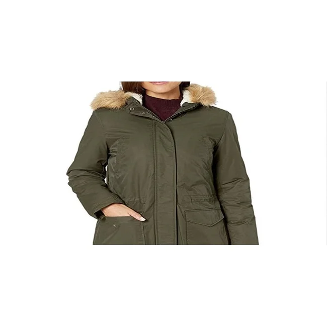 Levi's Women's Coated Cotton Parka With Sherpa And Faux Hood Green Size Xs