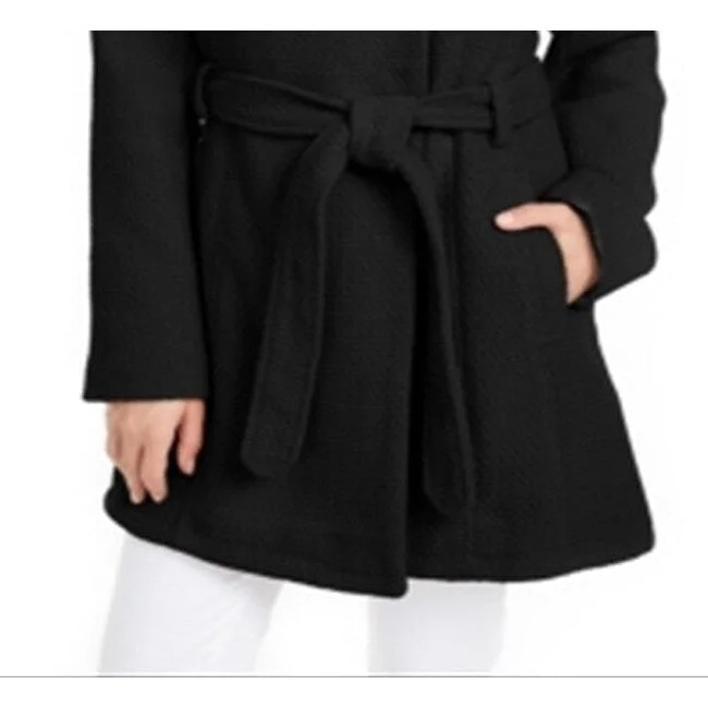 Madden Girl Junior's Asymmetrical Belted Wrap Coat Black Size Small