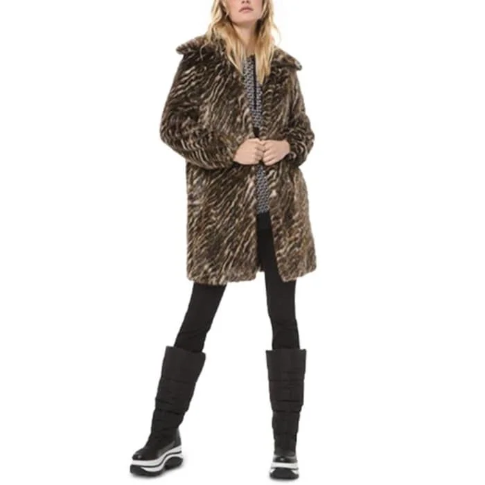 Michael Kors Women's Tiger Stripe Faux Coat Brown Size Xxl