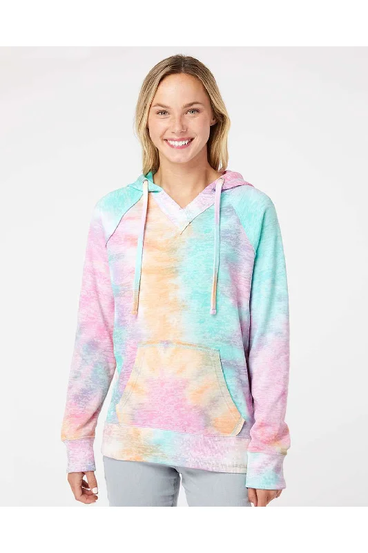 MV Sport Womens Courtney Burnout V-Notch Hooded Sweatshirt Hoodie - Rainbow Sorbet