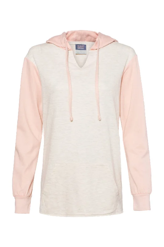 MV Sport Womens French Terry Colorblock Hooded Sweatshirt Hoodie - Cameo Pink/Oatmeal