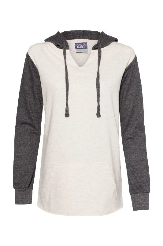 MV Sport Womens French Terry Colorblock Hooded Sweatshirt Hoodie - Charcoal Grey/Oatmeal