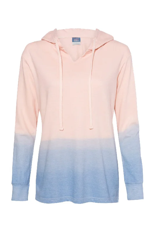 MV Sport Womens French Terry Ombre Hooded Sweatshirt Hoodie - Cameo Pink/Stonewash Blue