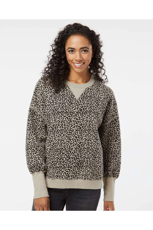 MV Sport Womens Sueded Fleece Crewneck Sweatshirt - Atmosphere/Black Leopard