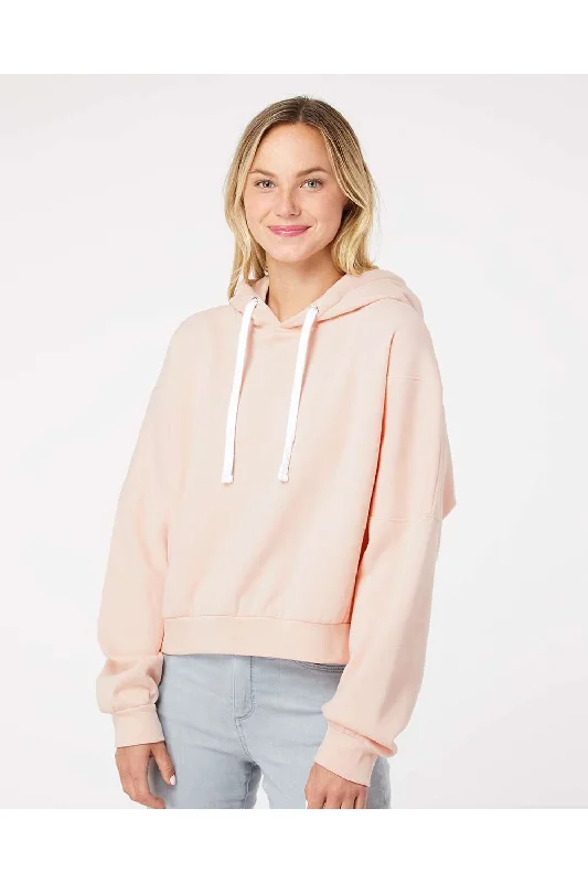 MV Sport Womens Sueded Fleece Crop Hooded Sweatshirt Hoodie - Cameo Pink