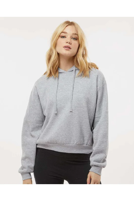 MV Sport Womens Sueded Fleece Crop Hooded Sweatshirt Hoodie - Heather Grey