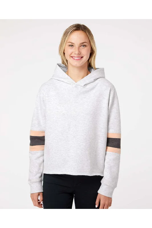 MV Sport Womens Sueded Fleece Thermal Lined Hooded Sweatshirt Hoodie - Ash Grey/Cameo Pink/Charcoal Grey