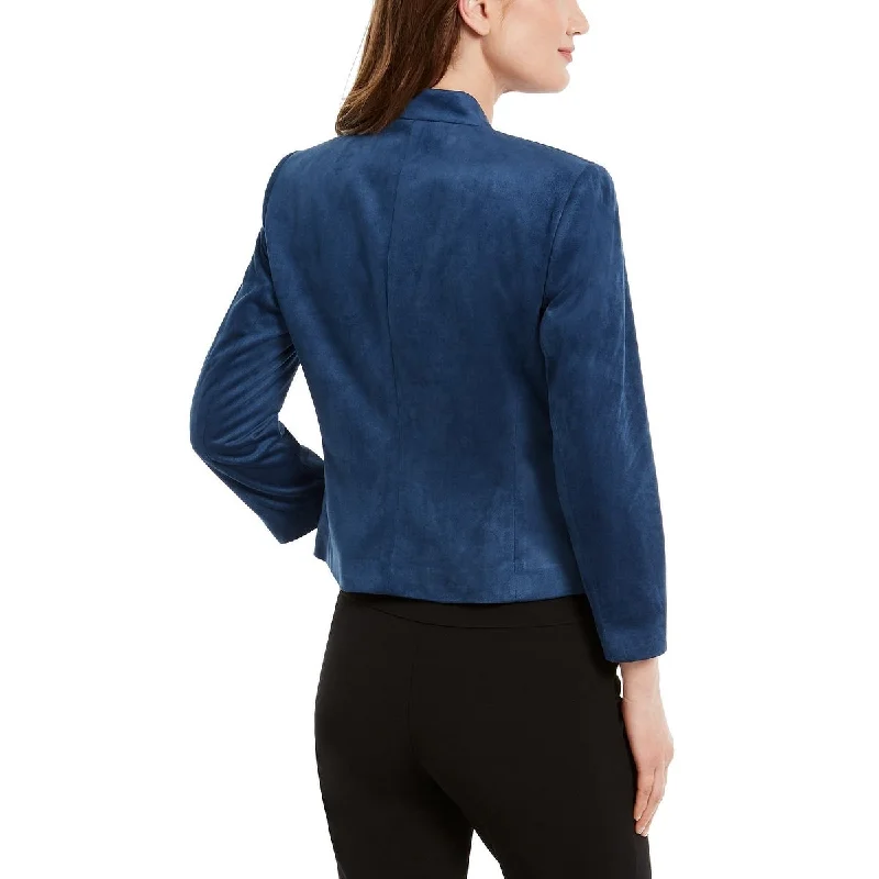 Nine West Women's Stand Collar Kiss Front Long Sleeve Jacket Blue Size 12