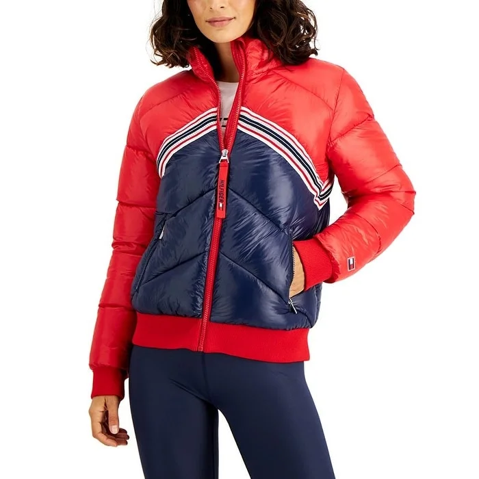 Tommy Hilfiger Women's Sport Colorblocked Puffer Jacket Red Size XX Large