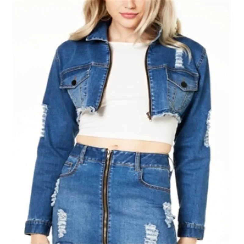 Waisted Women's Cropped Jean Jacket Blue Size Small