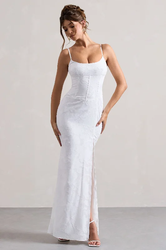 Intimacy | White Lace Corset Split Maxi Dress