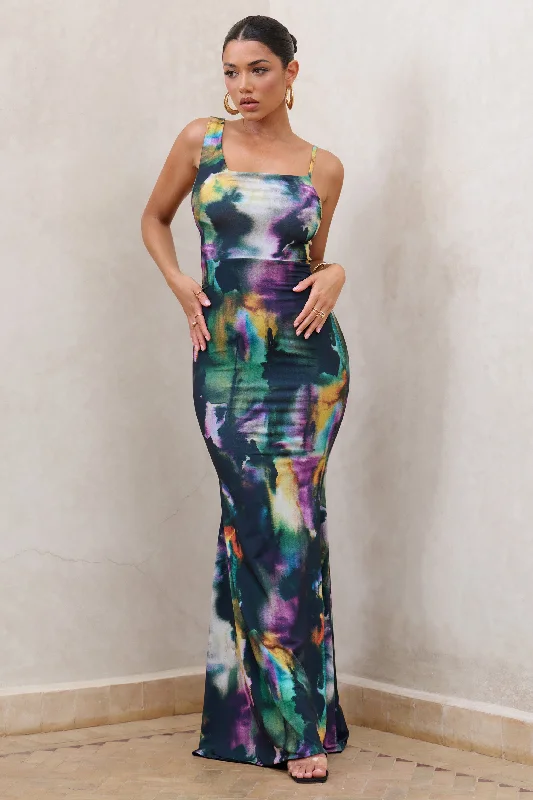 Phantasy | Watercolour Print Asymmetric Neckline Cowl Maxi Dress