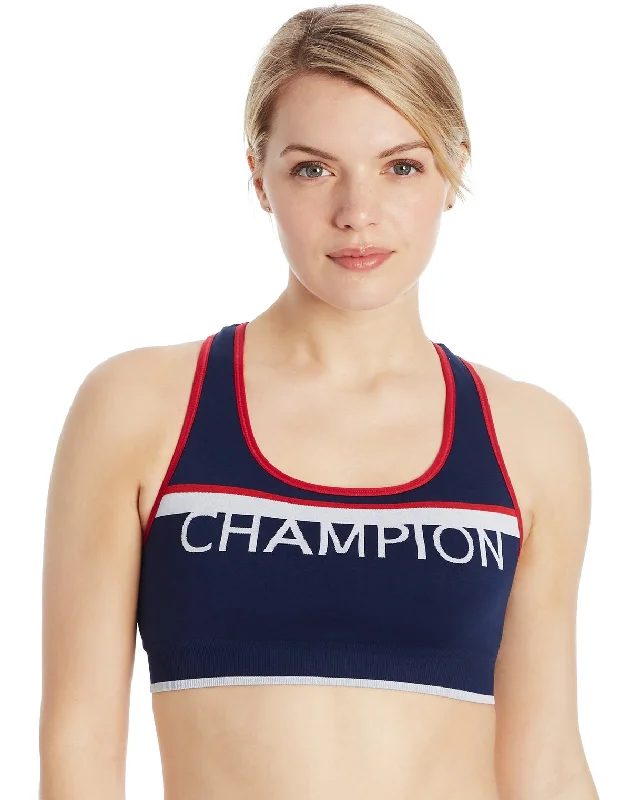 Champion Womens The Infinity Sport Sports Bra, L, Athletic Navy/White/Scarlet