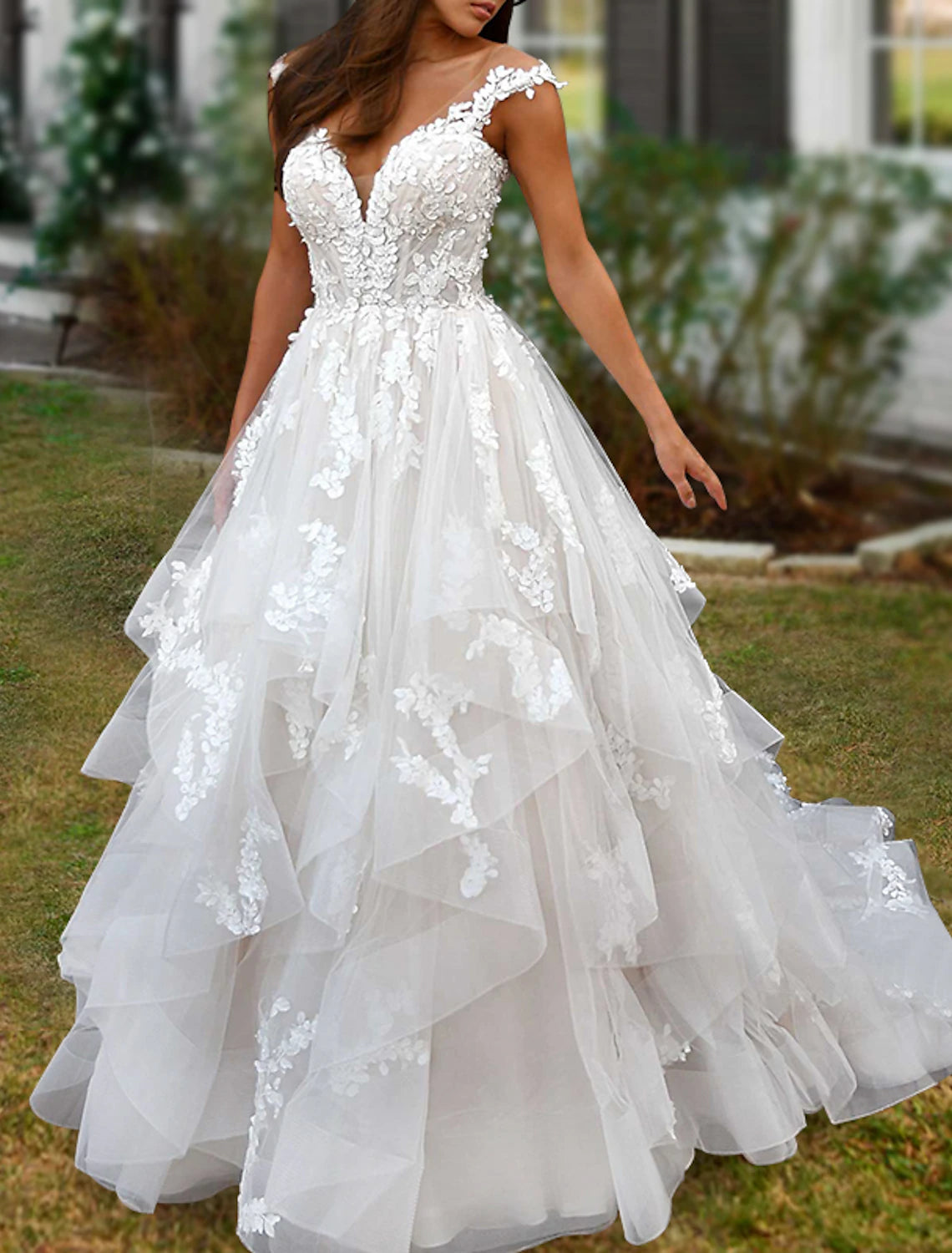 Engagement Formal Wedding Dresses Ball Gown Off Shoulder Cap Sleeve Court Train Satin Bridal Gowns With Beading Appliques